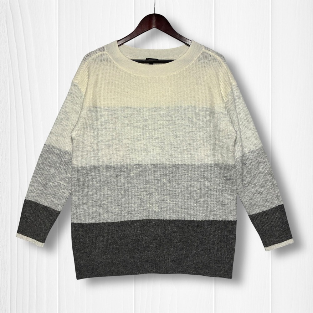 EUC Talbots Colorblock Stripe Crewneck‎ Sweater Women LP Petite Grey